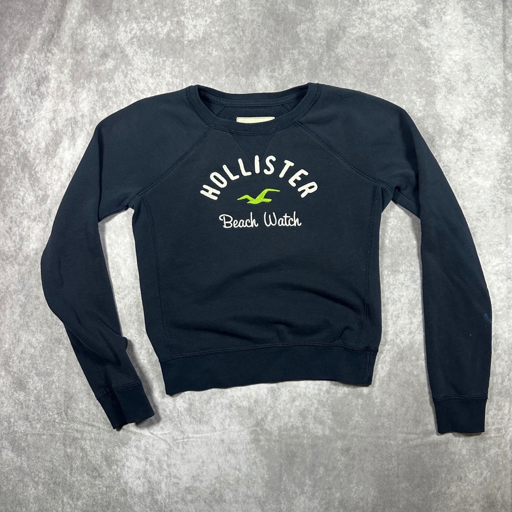 Hollister Beach Watch Sweatshirt Women XS Navy Blue Raglan Pullover Coastal Surf